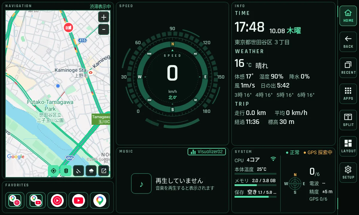 ELECTRIC テーマ。緑の円形メーター